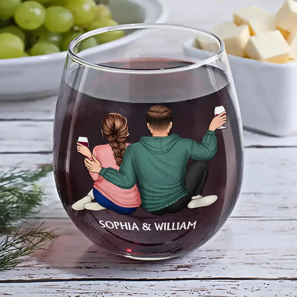 I Wish I Could Turn Back The Clock Anniversary Couple - Personalized Stemless Wine Glass