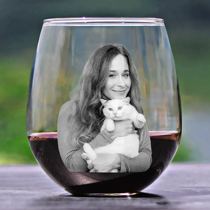 Custom Photo Dog Cat Pet Family - Personalized Stemless Wine Glass