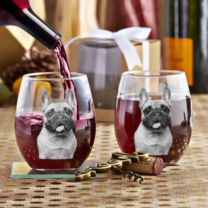 Custom Photo Dog Cat Pet Family - Personalized Stemless Wine Glass