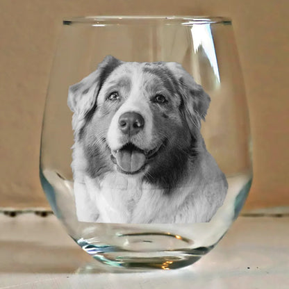 Custom Photo Dog Cat Pet Family - Personalized Stemless Wine Glass