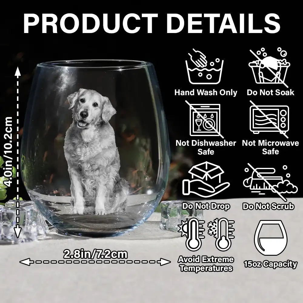 Custom Photo Dog Cat Pet Family - Personalized Stemless Wine Glass