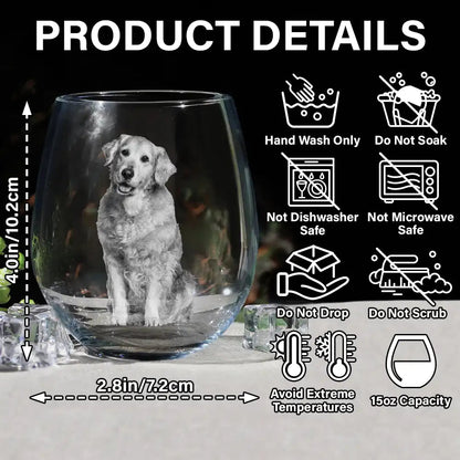 Custom Photo Dog Cat Pet Family - Personalized Stemless Wine Glass