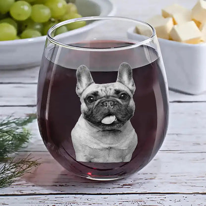 Custom Photo Dog Cat Pet Family - Personalized Stemless Wine Glass