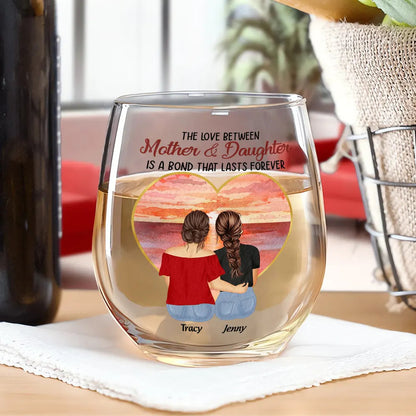 Mother & Daughters Forever Linked Together - Personalized Stemless Wine Glass