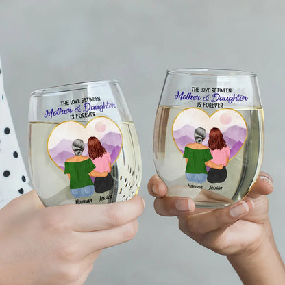 Mother & Daughters Forever Linked Together - Personalized Stemless Wine Glass