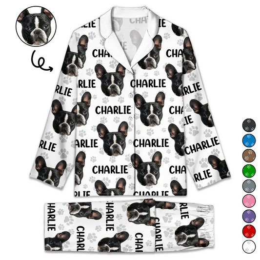 Custom Photo Funny Pet Face Pattern Dog Cat Family - Personalized Long Pajamas Set