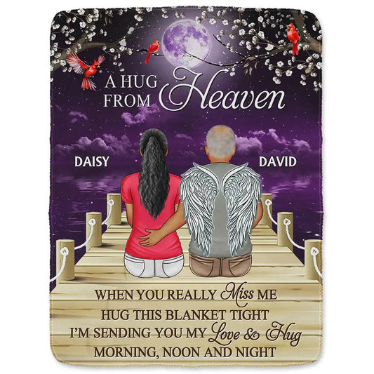 A Hug From Heaven When You Really Miss Me Memorial Back Sitting - Personalized Fleece Blanket, Sherpa Blanket