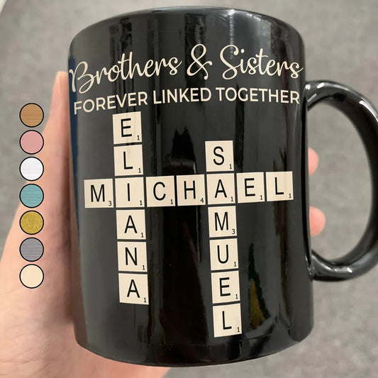 Sibling Brothers & Sisters Forever Linked Together Crossword Scrabble - Personalized Mug