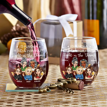 Right In The Throat Besties Sisters - Personalized Stemless Wine Glass