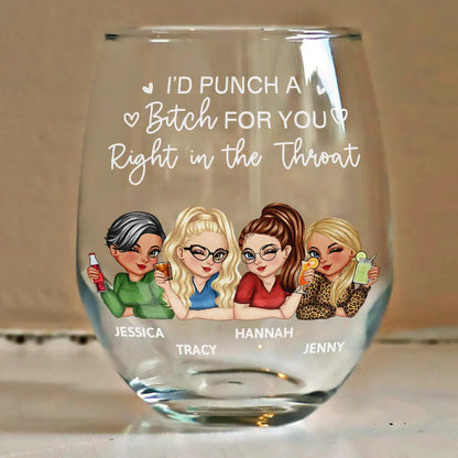 Right In The Throat Besties Sisters - Personalized Stemless Wine Glass