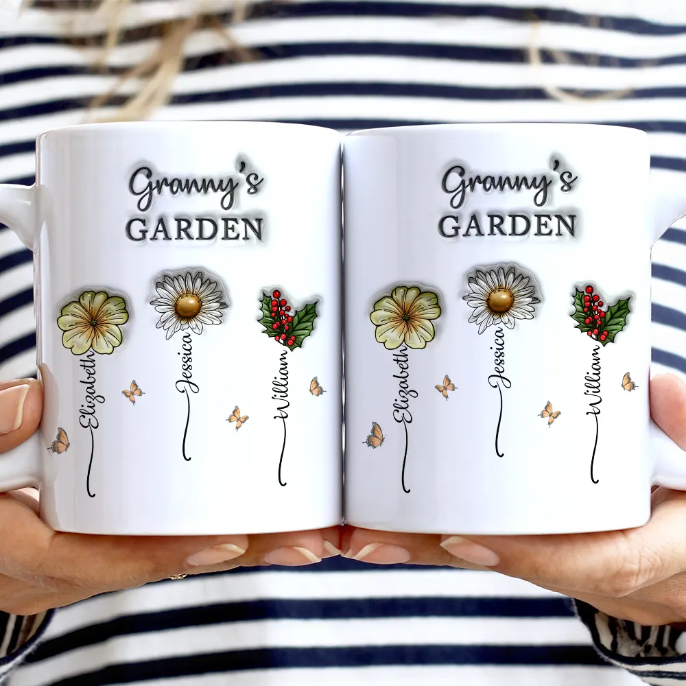 Grandma's Garden Birth Flowers - 3D Inflated Effect Printed Mug, Personalized White Edge-to-Edge Mug