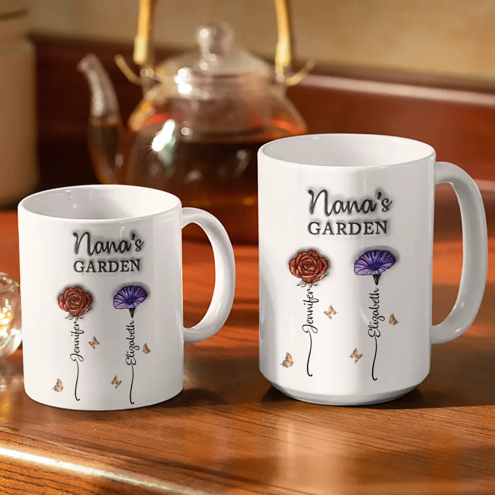 Grandma's Garden Birth Flowers - 3D Inflated Effect Printed Mug, Personalized White Edge-to-Edge Mug