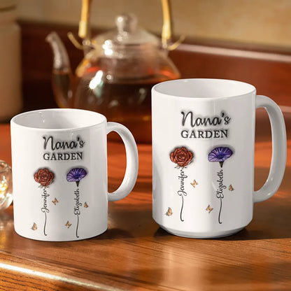 Grandma's Garden Birth Flowers - 3D Inflated Effect Printed Mug, Personalized White Edge-to-Edge Mug