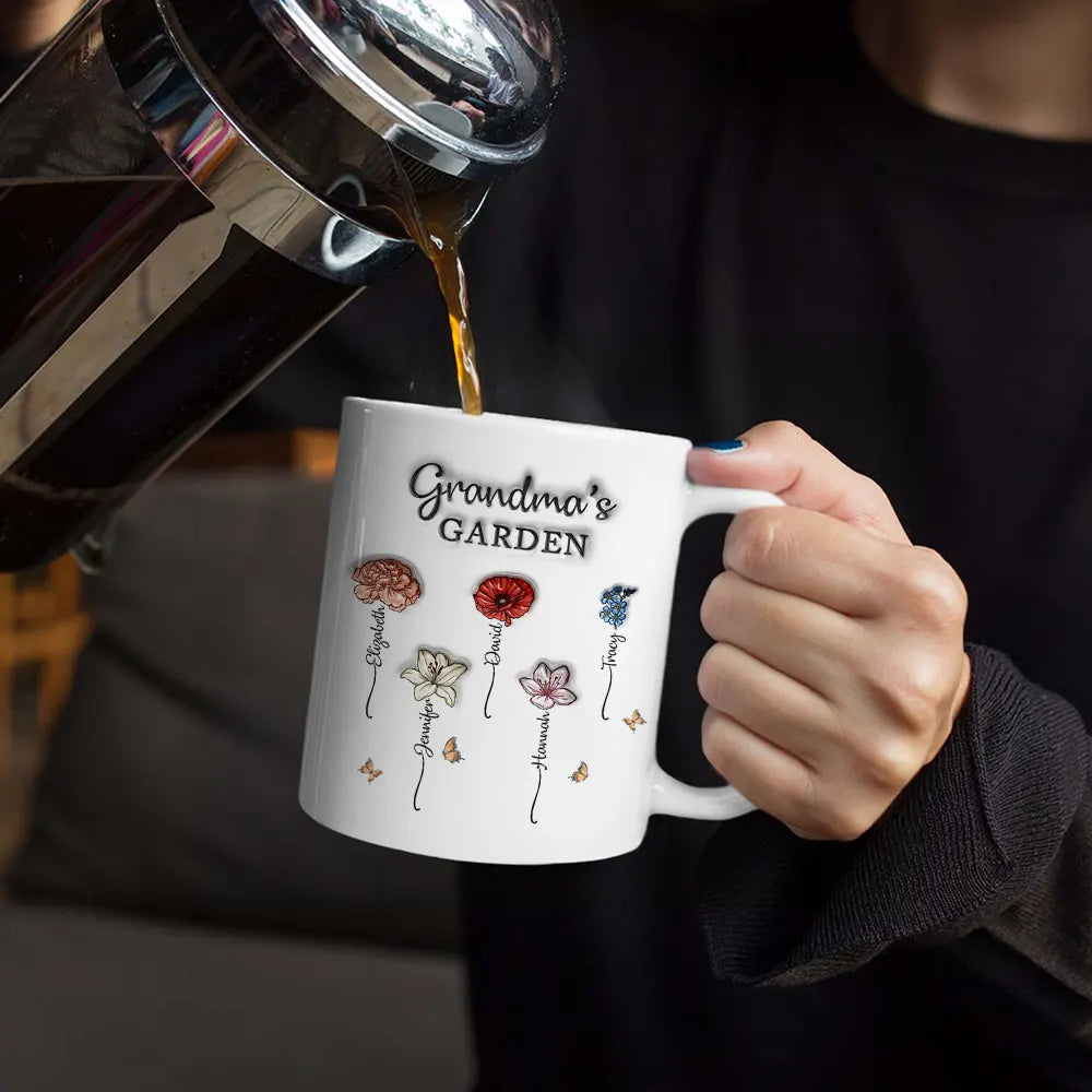 Grandma's Garden Birth Flowers - 3D Inflated Effect Printed Mug, Personalized White Edge-to-Edge Mug
