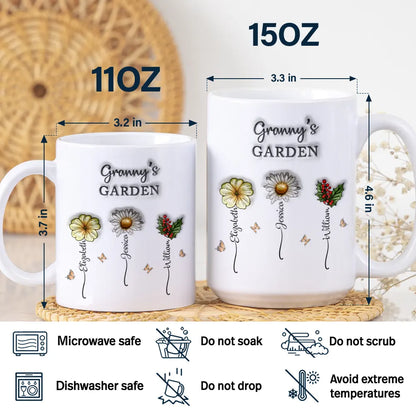 Grandma's Garden Birth Flowers - 3D Inflated Effect Printed Mug, Personalized White Edge-to-Edge Mug