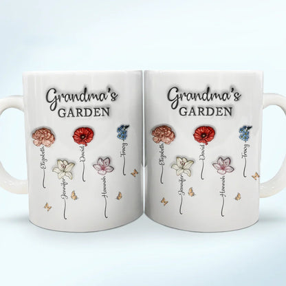 Grandma's Garden Birth Flowers - 3D Inflated Effect Printed Mug, Personalized White Edge-to-Edge Mug