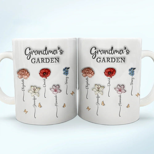 Grandma's Garden Birth Flowers - 3D Inflated Effect Printed Mug, Personalized White Edge-to-Edge Mug