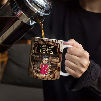 Just A Girl Who Loves Books - Personalized White Edge-to-Edge Mug