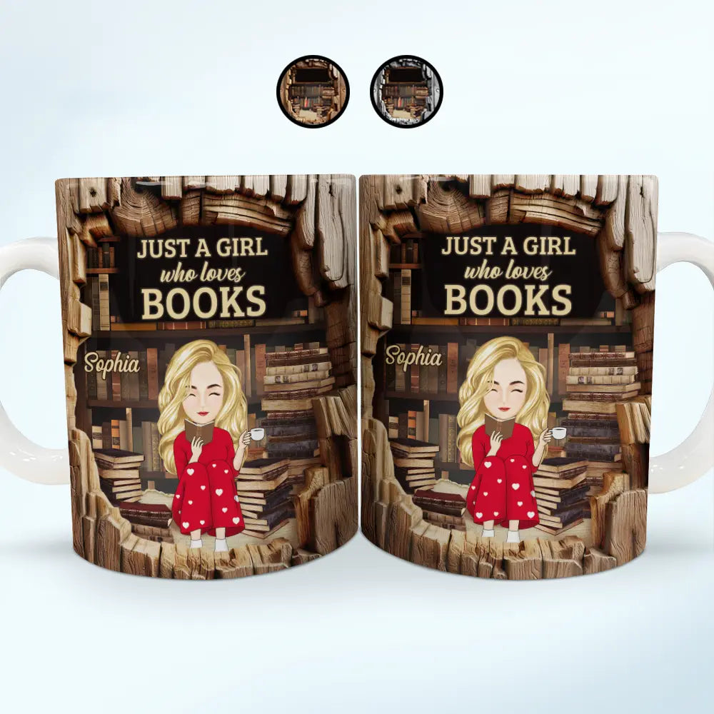 Just A Girl Who Loves Books - Personalized White Edge-to-Edge Mug