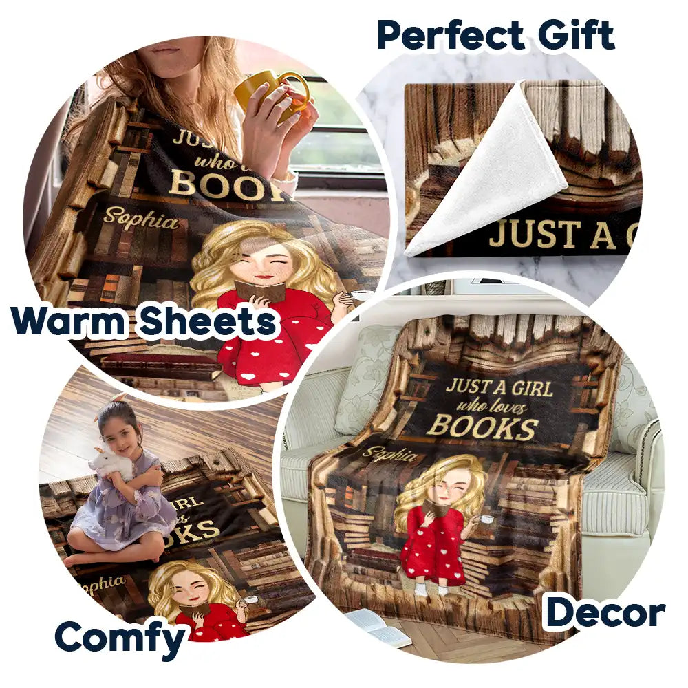 Just A Girl Who Loves Books - Personalized Fleece Blanket, Sherpa Blanket