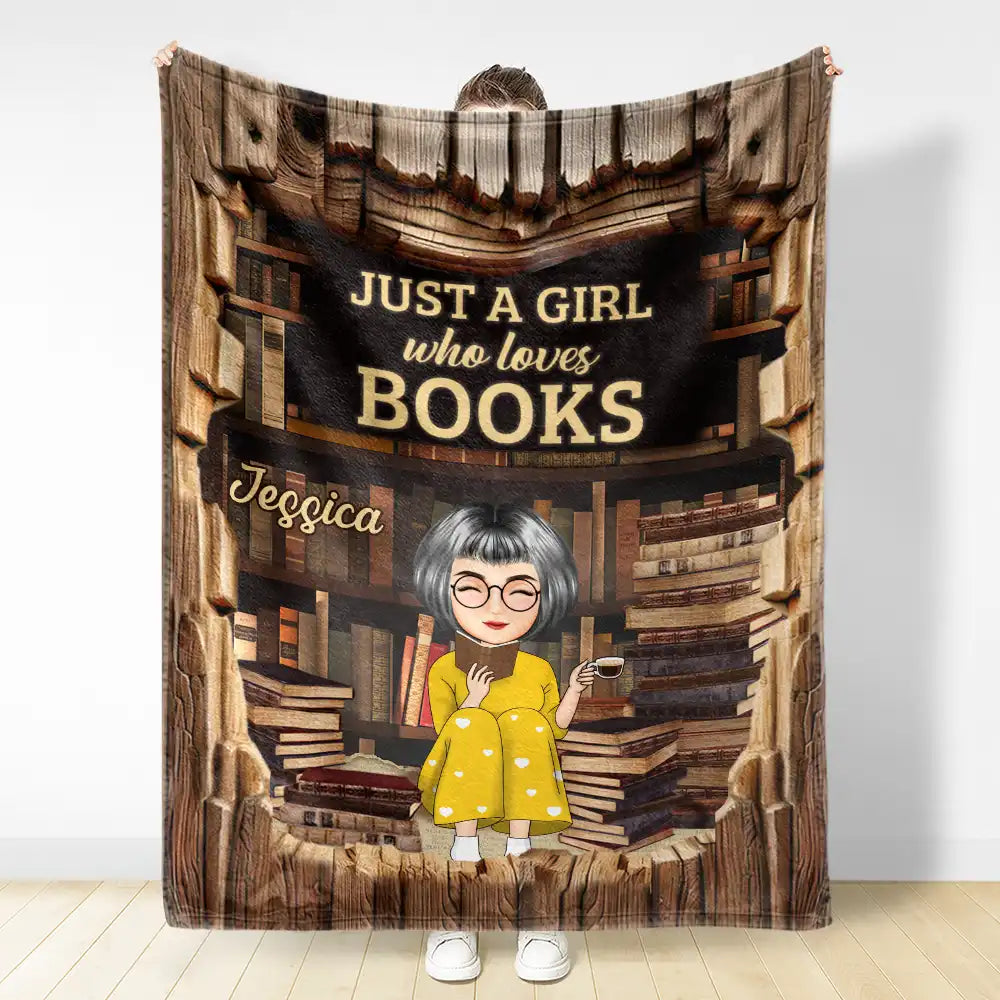 Just A Girl Who Loves Books - Personalized Fleece Blanket, Sherpa Blanket