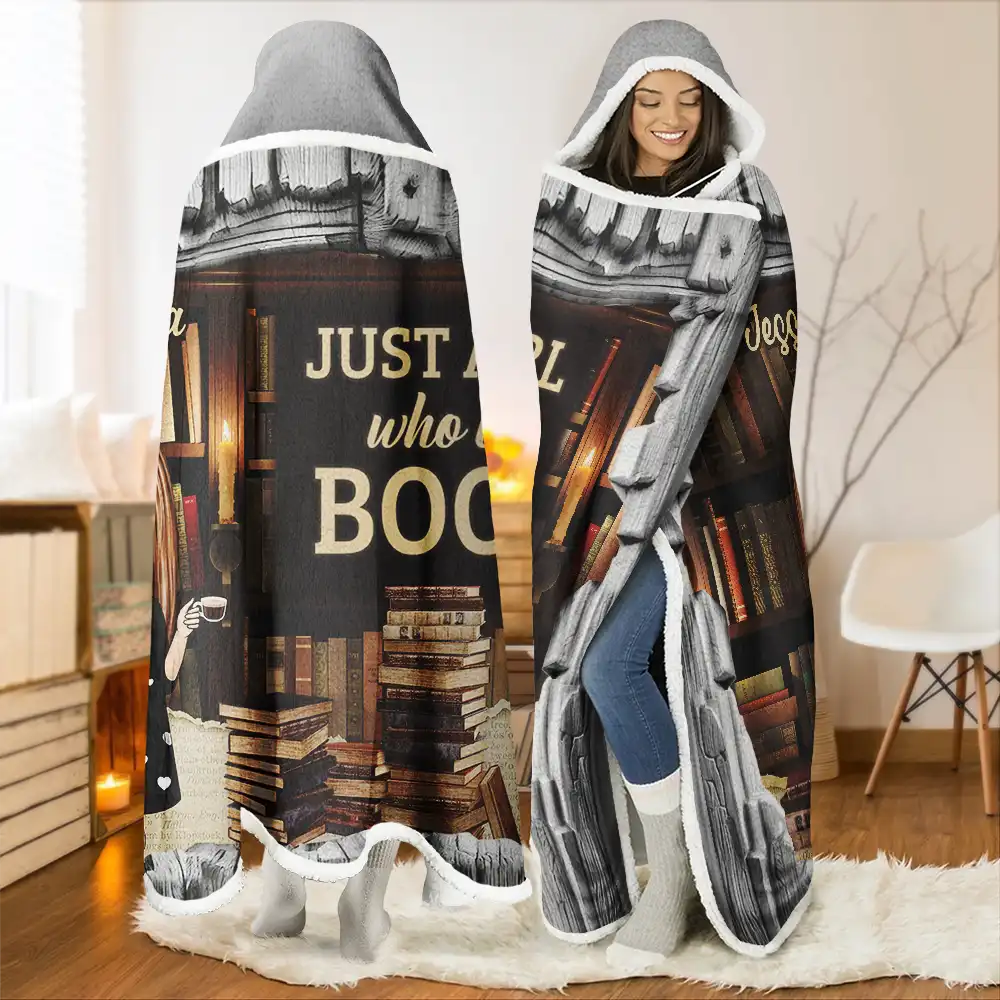 Just A Girl Who Loves Books Library - Personalized Wearable Hooded Blanket