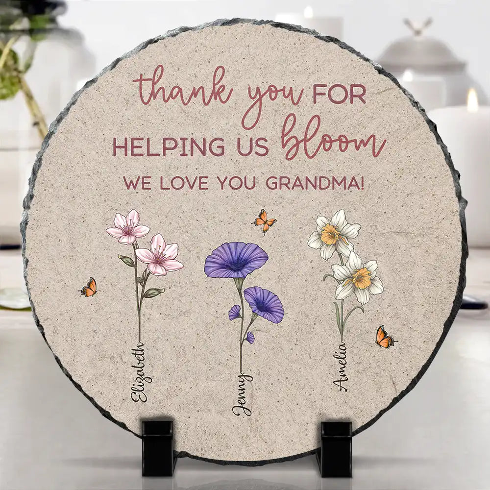 Thank You For Helping Us Bloom Grandma Mom Birth Flowers - Personalized Circle Memorial Garden Stone