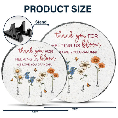 Thank You For Helping Us Bloom Grandma Mom Birth Flowers - Personalized Circle Memorial Garden Stone