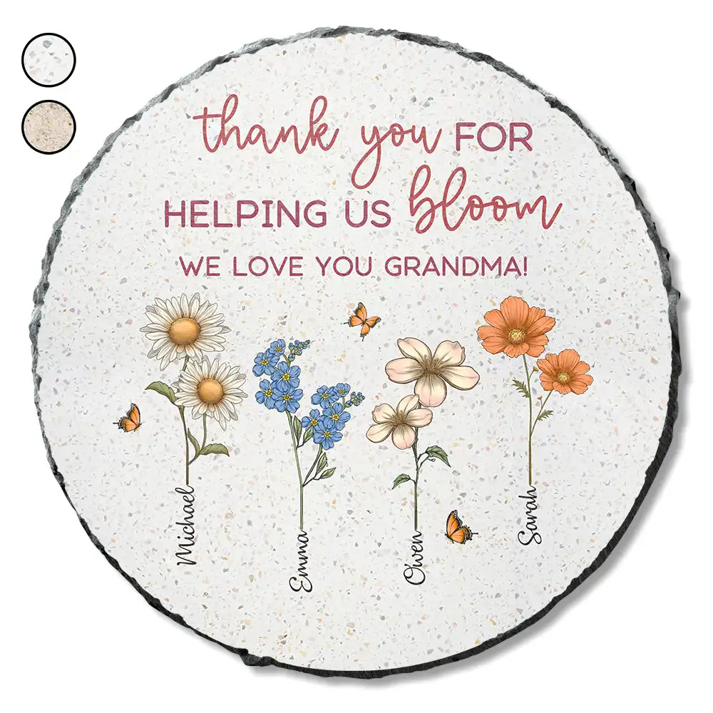 Thank You For Helping Us Bloom Grandma Mom Birth Flowers - Personalized Circle Memorial Garden Stone