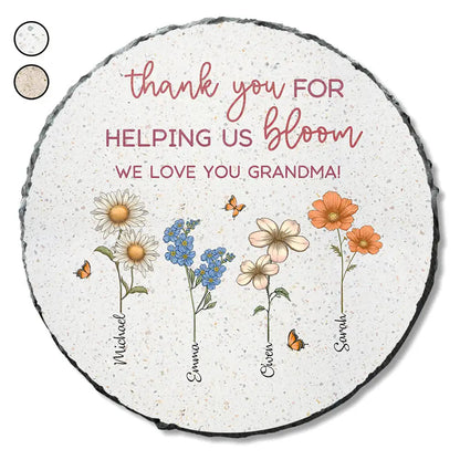 Thank You For Helping Us Bloom Grandma Mom Birth Flowers - Personalized Circle Memorial Garden Stone