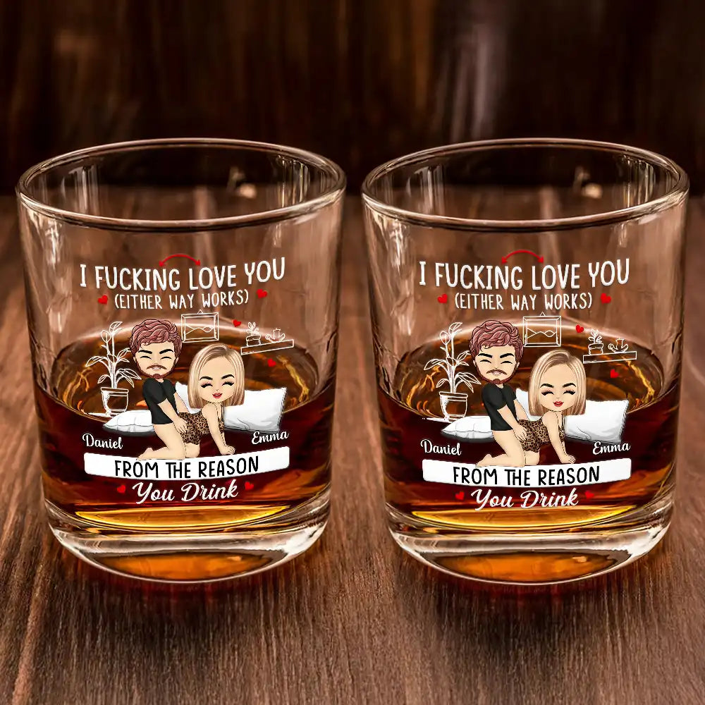 Chibi Couple I Love You Either Way Works - Personalized Whiskey Glass