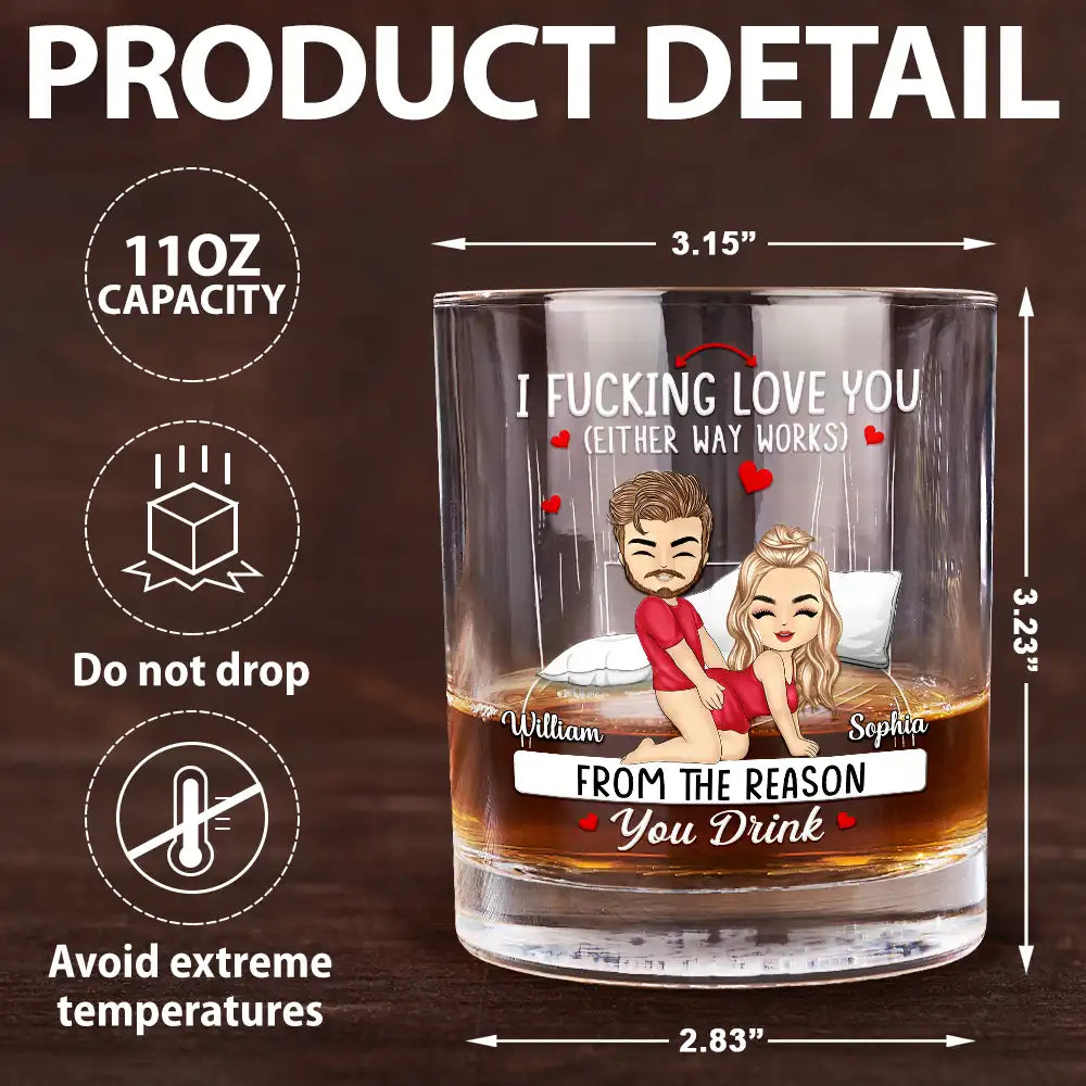 Chibi Couple I Love You Either Way Works - Personalized Whiskey Glass
