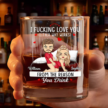 Chibi Couple I Love You Either Way Works - Personalized Whiskey Glass