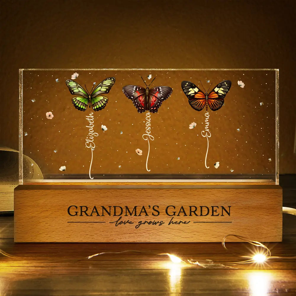 Grandma's Garden Birth Butterflies - Personalized Rectangle LED Light