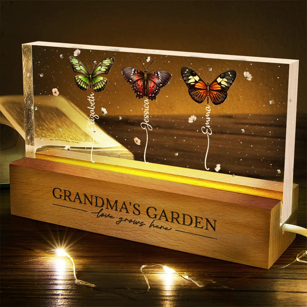 Grandma's Garden Birth Butterflies - Personalized Rectangle LED Light
