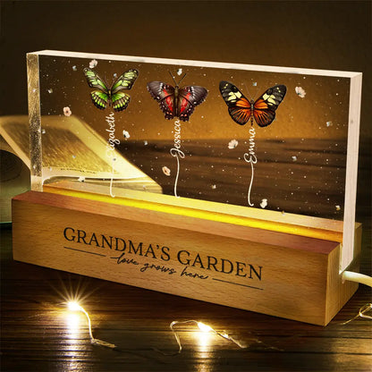 Grandma's Garden Birth Butterflies - Personalized Rectangle LED Light
