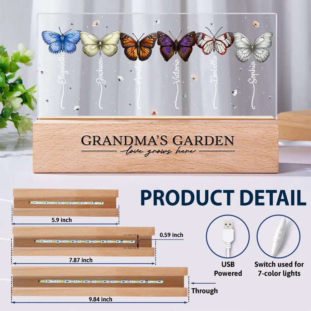Grandma's Garden Birth Butterflies - Personalized Rectangle LED Light