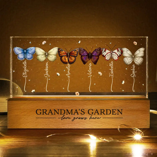 Grandma's Garden Birth Butterflies - Personalized Rectangle LED Light