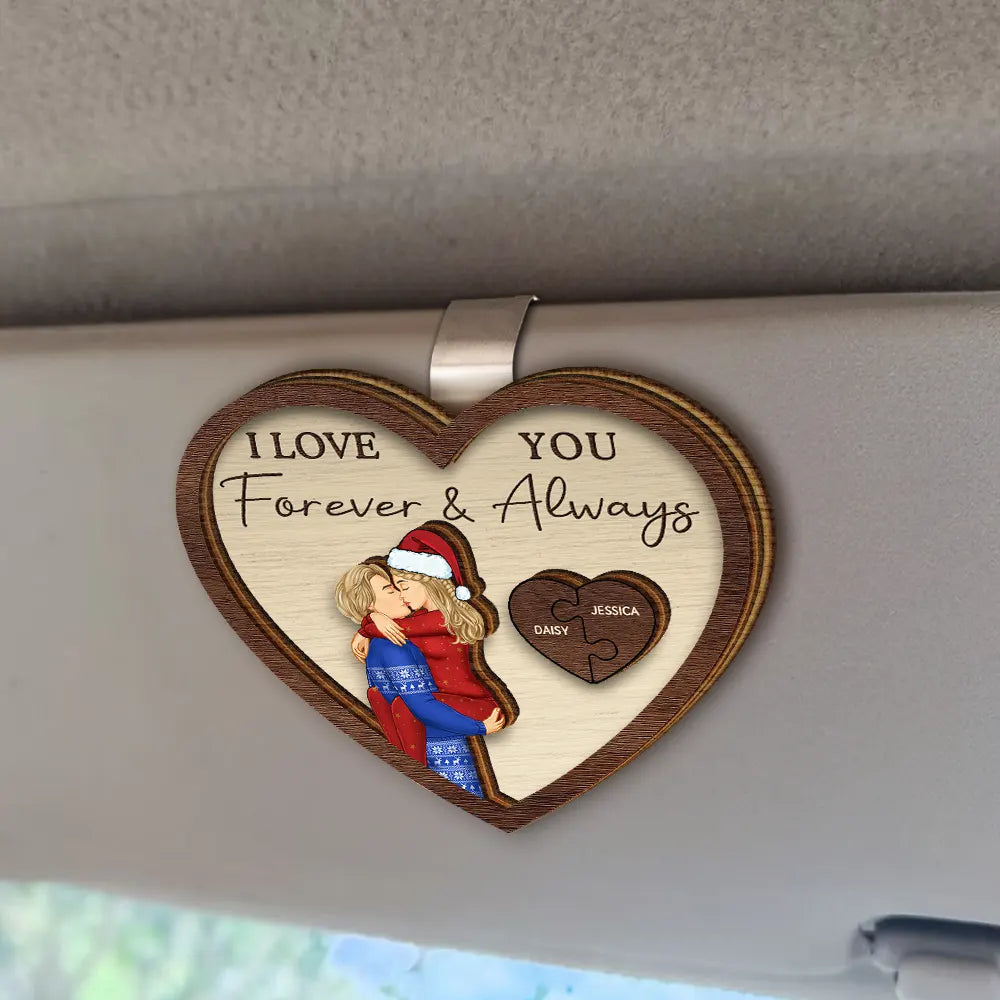 Drive Safe I Love You Kissing Couples Heart - Personalized Custom Shaped Car Visor Clip