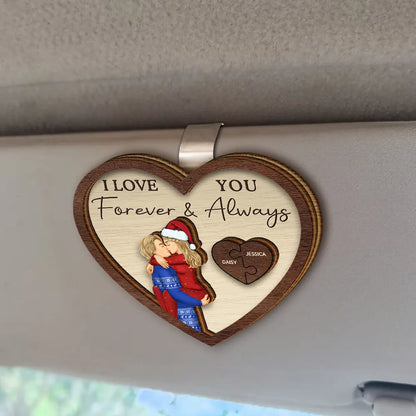 Drive Safe I Love You Kissing Couples Heart - Personalized Custom Shaped Car Visor Clip