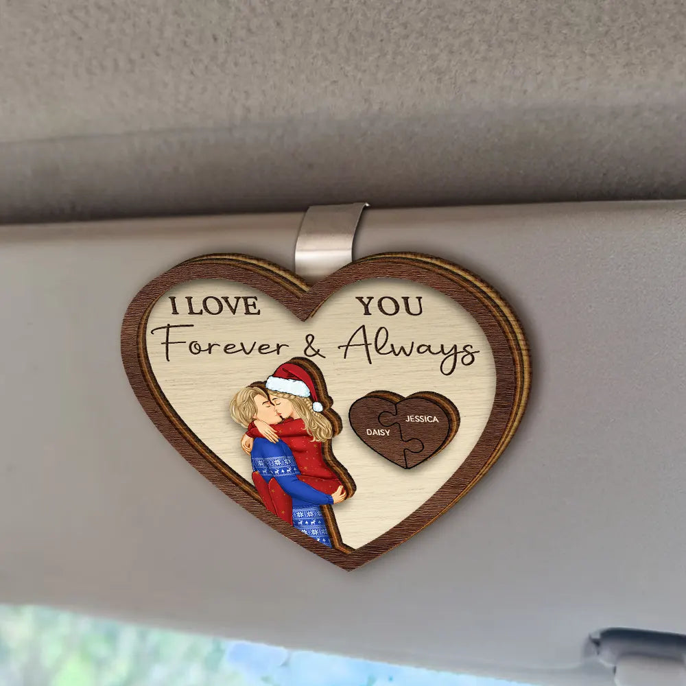 Drive Safe I Love You Kissing Couples Heart - Personalized Custom Shaped Car Visor Clip