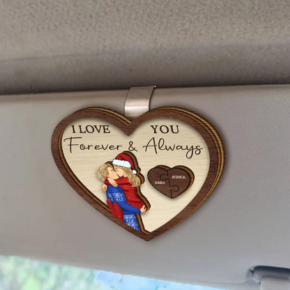 Drive Safe I Love You Kissing Couples Heart - Personalized Custom Shaped Car Visor Clip