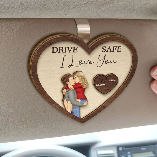 Drive Safe I Love You Kissing Couples Heart - Personalized Custom Shaped Car Visor Clip