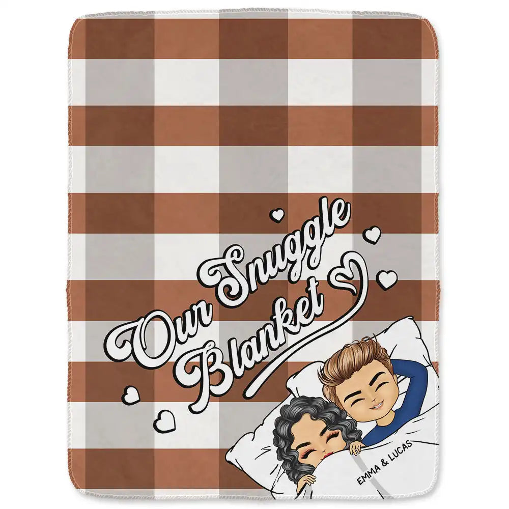 Gift For Couples,Gift For Husband,Gift For Wife,Happy - Couple Chibi Our Snuggle Blanket Cozy Plaid - Personalized Fleece Blanket, Sherpa Blanket