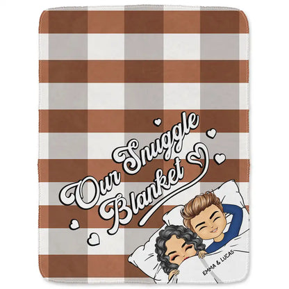 Gift For Couples,Gift For Husband,Gift For Wife,Happy - Couple Chibi Our Snuggle Blanket Cozy Plaid - Personalized Fleece Blanket, Sherpa Blanket