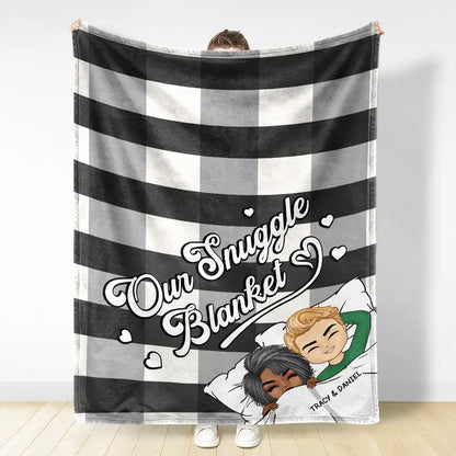 Couple Chibi Our Snuggle Blanket Cozy Plaid - Personalized Fleece Blanket, Sherpa Blanket