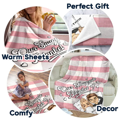 Couple Chibi Our Snuggle Blanket Cozy Plaid - Personalized Fleece Blanket, Sherpa Blanket