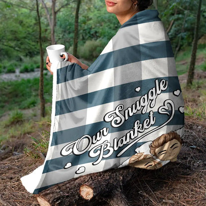 Couple Chibi Our Snuggle Blanket Cozy Plaid - Personalized Fleece Blanket, Sherpa Blanket