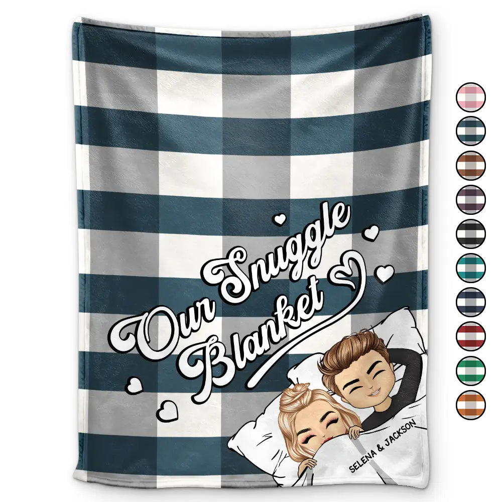Couple Chibi Our Snuggle Blanket Cozy Plaid - Personalized Fleece Blanket, Sherpa Blanket