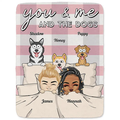 Gift For Couples, Gift For Husband, Gift For Wife, Pet Couple, Pet Lovers - Chibi You & Me And The Dogs Cats Fur Babies - Personalized Fleece Blanket, Sherpa Blanket